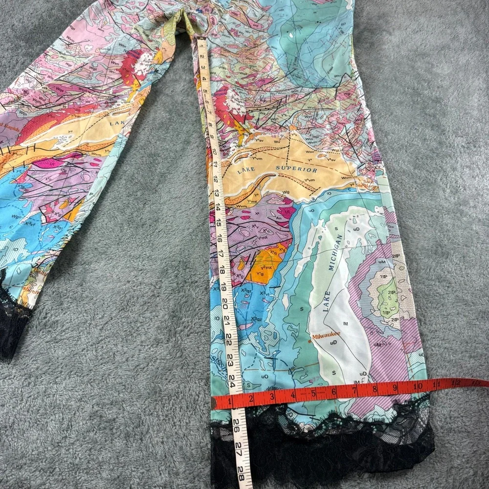 ME369 Mila Lace Button Down Top & Cora Pants Size Map Print XS Matching Set